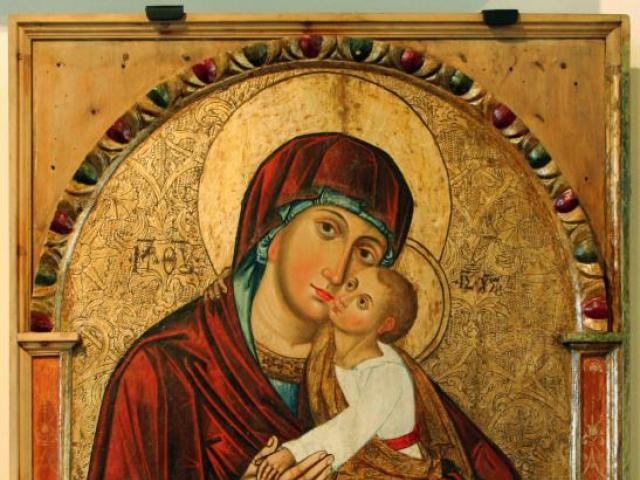 Icon of the mother of God with a baby on the left